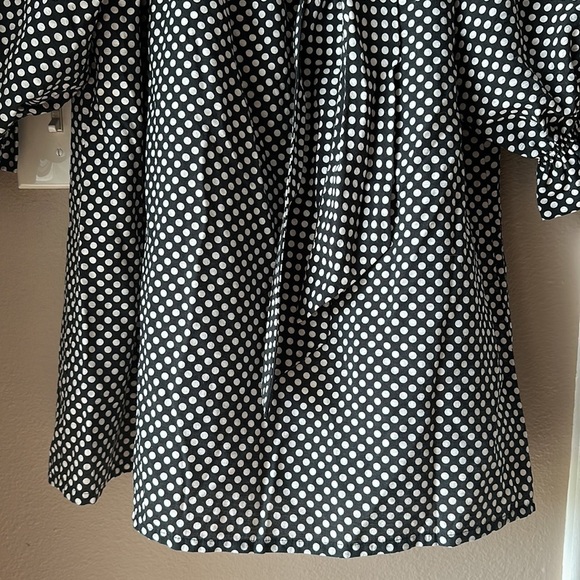BCBGMAXAZRIA Puffy Sleeve Oversized Polka Dot Tie Neck Blouse - Picture 6 of 9